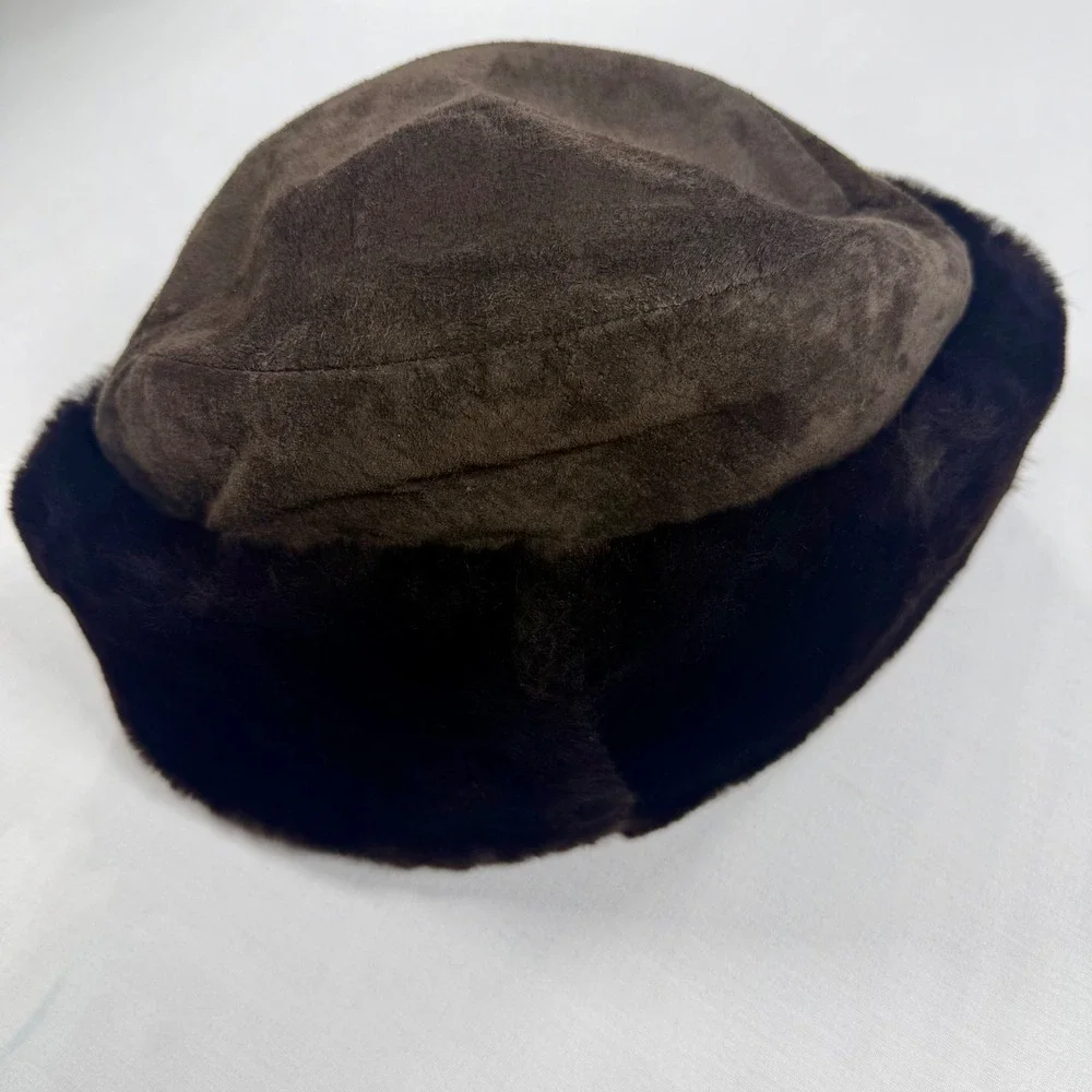 Vintage Seifter Associates Brown Real Fur Leather Winter Hat Made n Italy Unisex